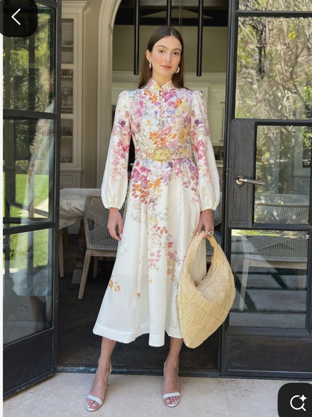 Benaar Anastasia long puff sleeve Floral Belted Maxi Dress - White Multi Size XS